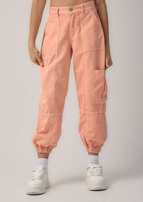 Jogger mandarina con bolsillos en costados para niñas