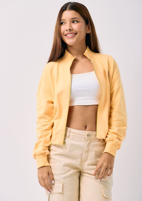 Chaqueta amarillo pastel recogido en pretina para jóvenes