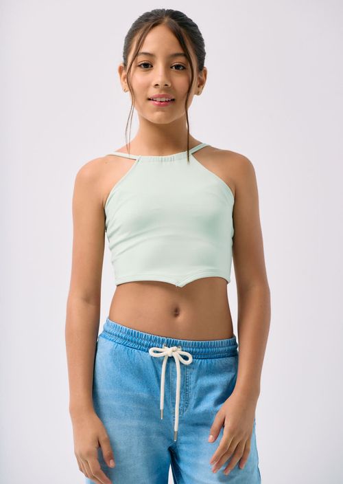 Camiseta menta con frente en punta para niñas