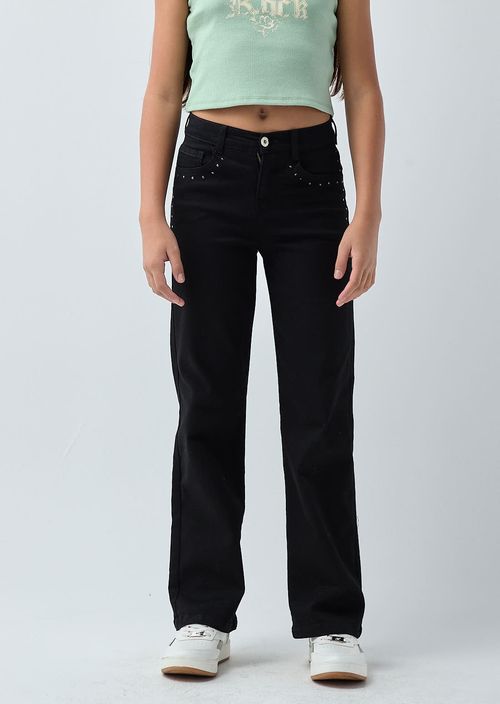 Jean perfect negro con aplique de piedras para niñas