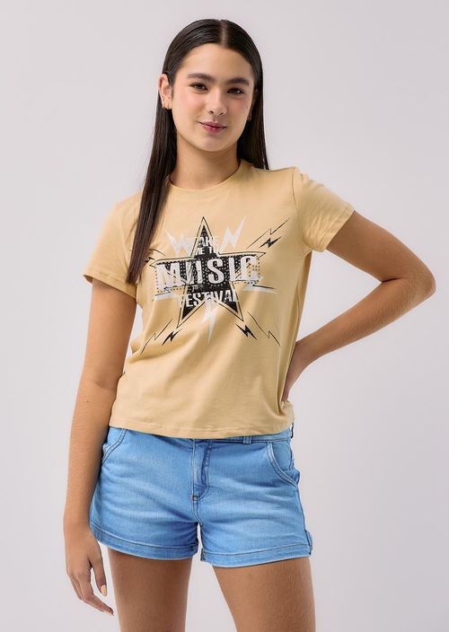 Camiseta arena frente estampado para adolescentes
