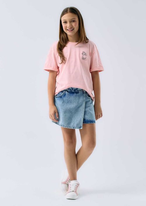 Falda short claro bolsillos bordados para niñas