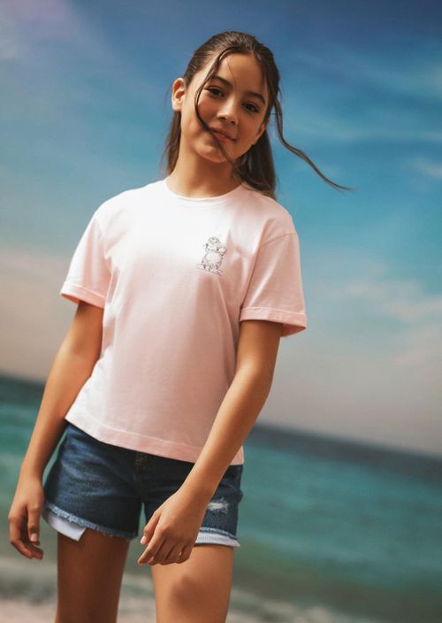 Camiseta rosa claro estampada para niñas