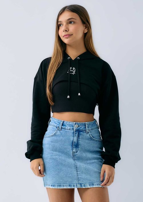 Chompa negra frente estampado para adolescentes