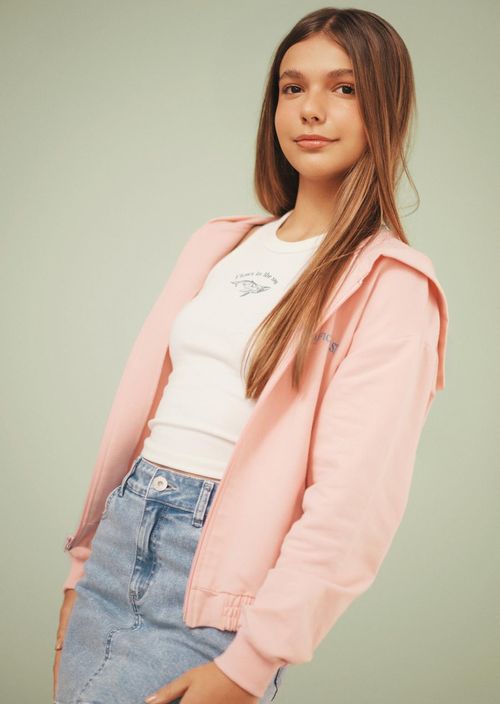 Chompa palo de rosa estampada para adolescentes