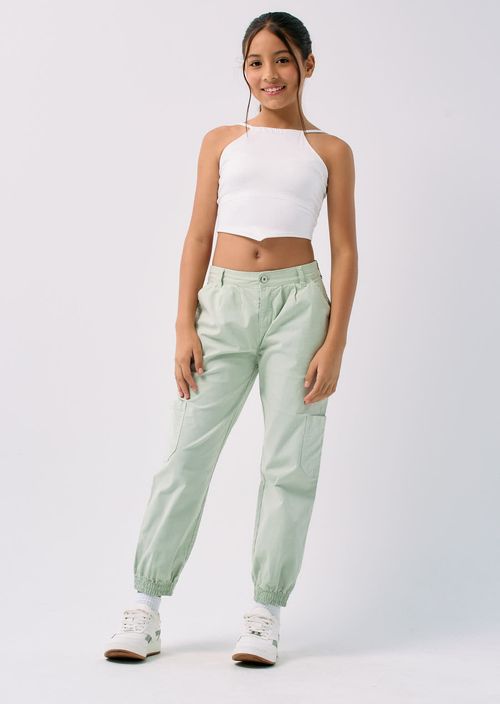 Jogger menta bolsillos en costados para niñas