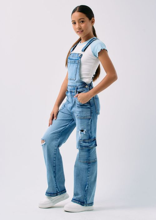 Overall medio con bolsillos en costados para niñas