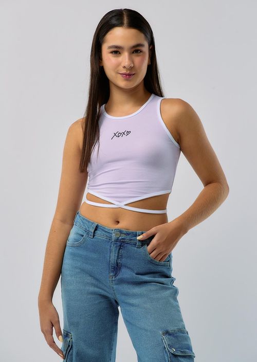 Camiseta lila pastel con sesgos en cintura para jóvenes
