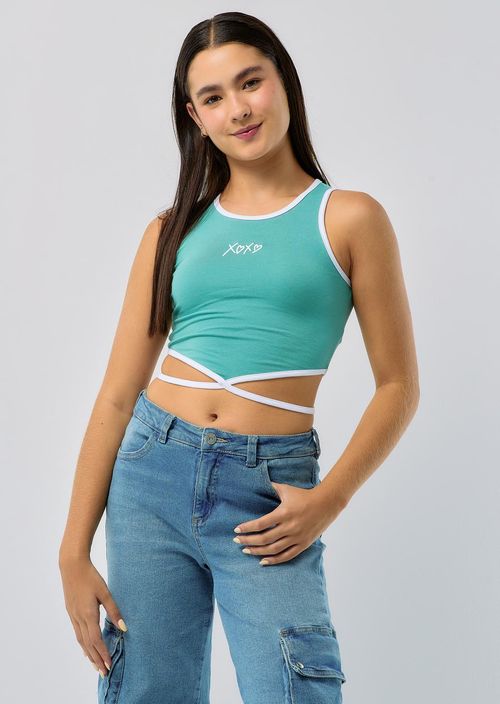 Camiseta menta con sesgos en cintura para jóvenes