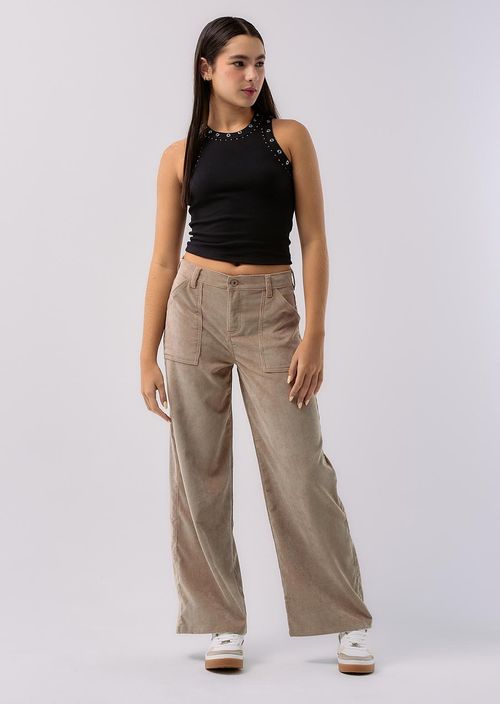 Jean retromom taupe en corduroy para jóvenes