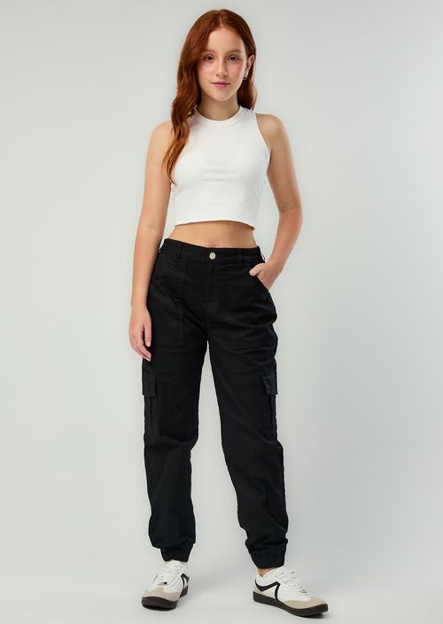 Jogger negro ajustable en bota para adolescentes