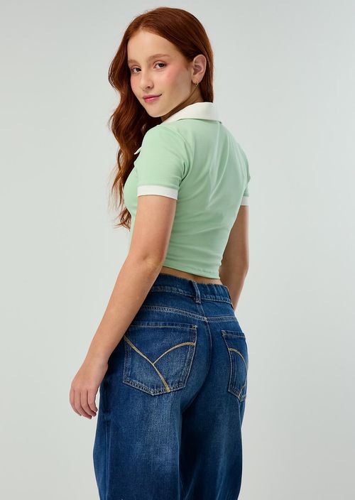 Camiseta menta cuello camisero para adolescentes