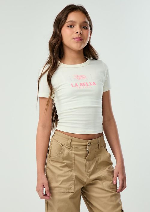Camiseta marfil frente estampado para niñas