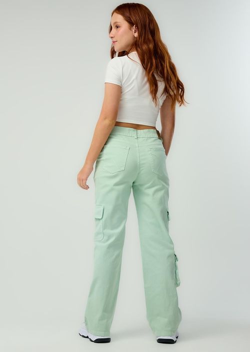 Pantalón cargo verde menta con bolsillos para jóvenes