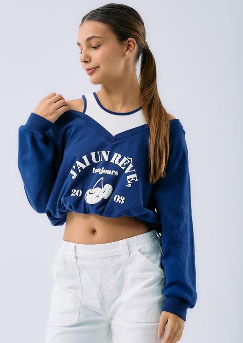 Buzo azul navy imitación doble prenda para jóvenes