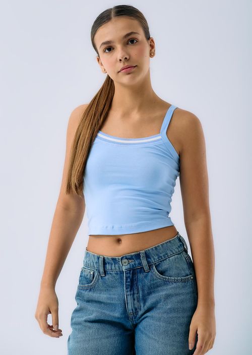 Camiseta azul claro rectilíneo en escote para jóvenes