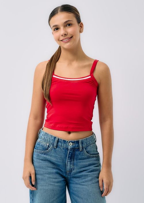 Camiseta roja rectilíneo en escote para jóvenes
