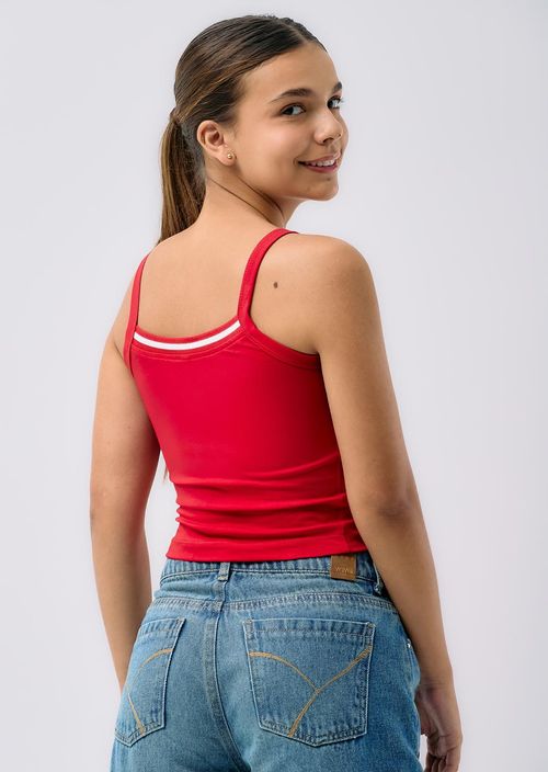 Camiseta roja rectilíneo en escote para jóvenes