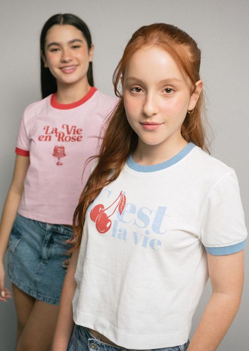 Camiseta marfil cuello tejido para adolescentes