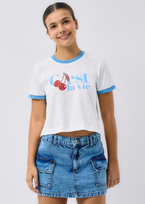 Camiseta marfil cuello tejido para adolescentes