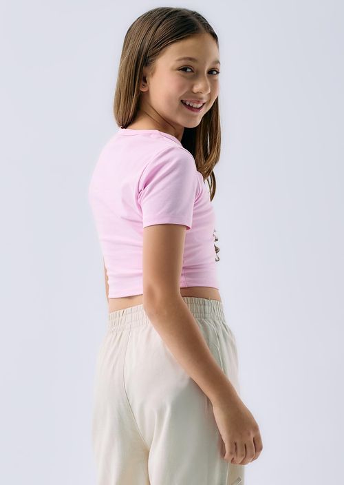 Camiseta crop rosa claro estampada para niñas
