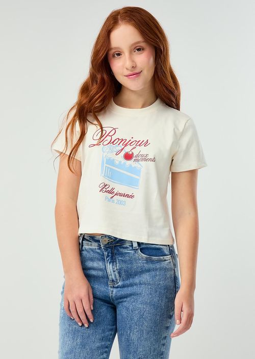 Camiseta marfil estampada para adolescentes