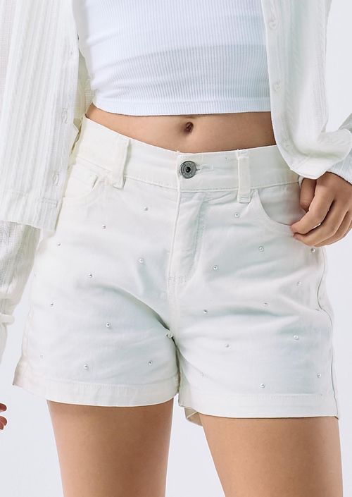 Short marfil con apliques de piedras para niñas