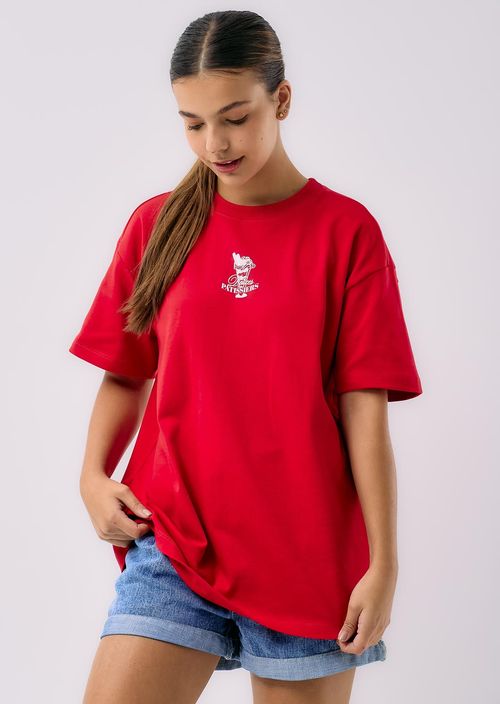 Camiseta oversize roja estampado para adolescentes