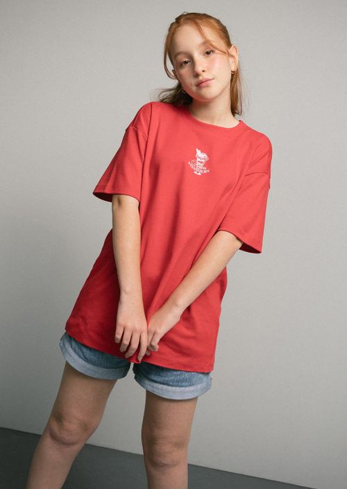 Camiseta oversize roja estampado para adolescentes