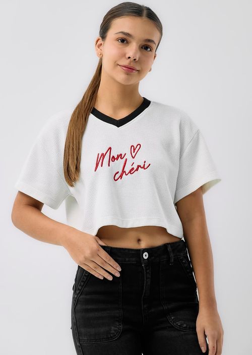 Camiseta marfil con bordado para adolescentes