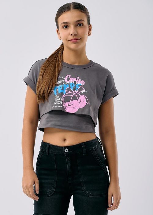 Camiseta gris oscuro estampada para adolescentes