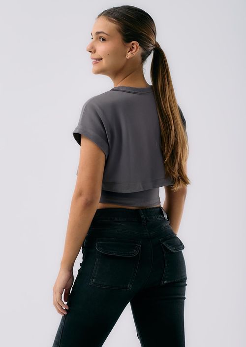 Camiseta gris oscuro estampada para adolescentes