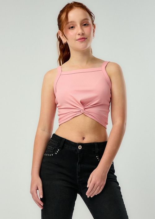 Camiseta palo de rosa nudo en frente para adolescentes