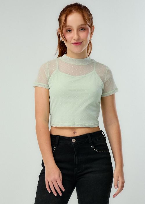 Camiseta verde menta doble prenda para jóvenes