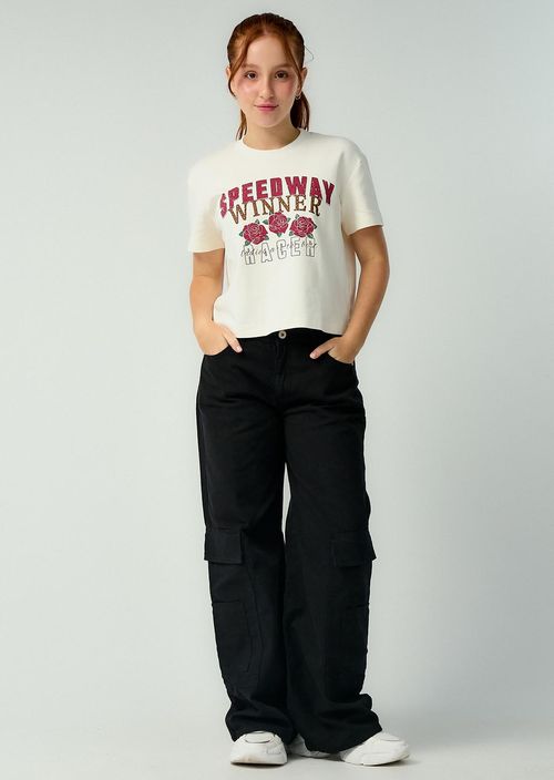 Jean cargo negro con bolsillos para adolescentes