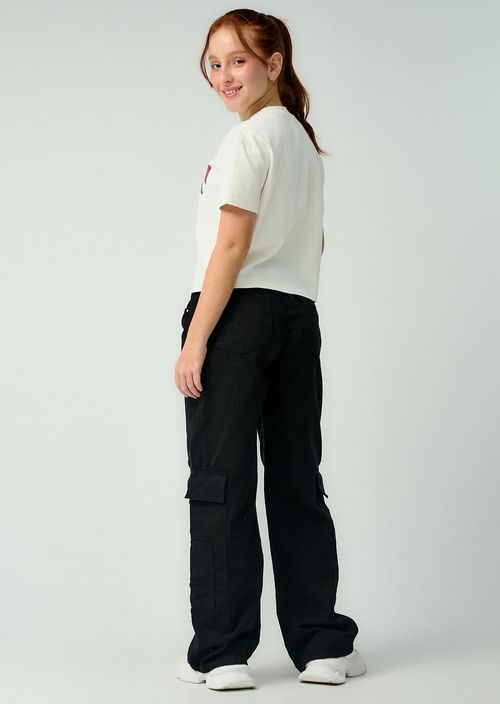 Jean cargo negro con bolsillos para adolescentes