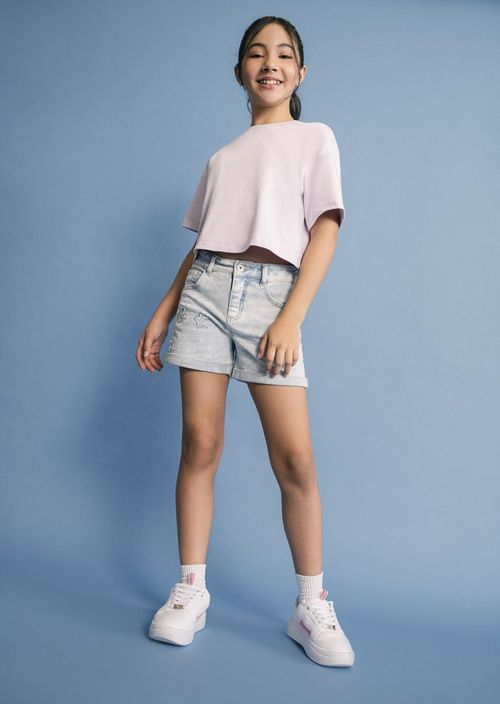 Short lavado claro con bordado para niñas