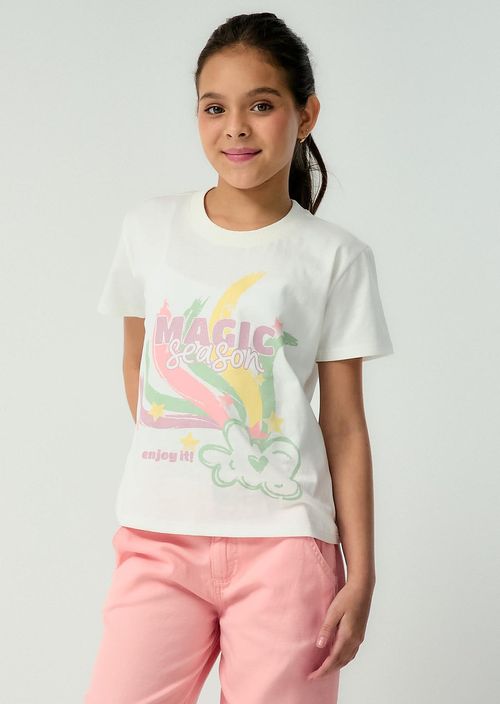 Camiseta marfil estampado para niñas
