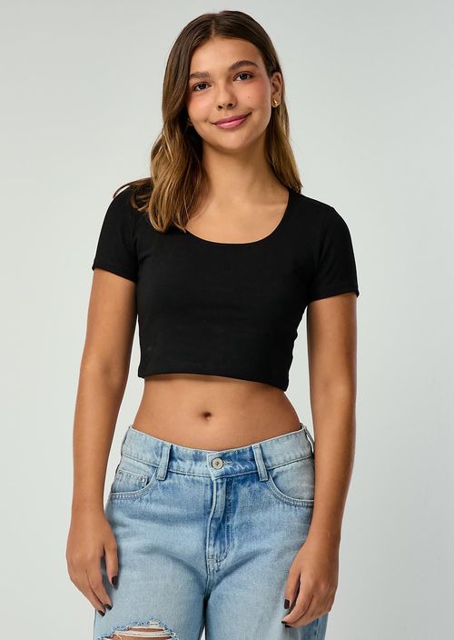 Camiseta crop negra básica para jóvenes