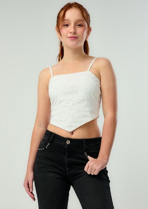 Blusa blanca punta en frente para adolescentes