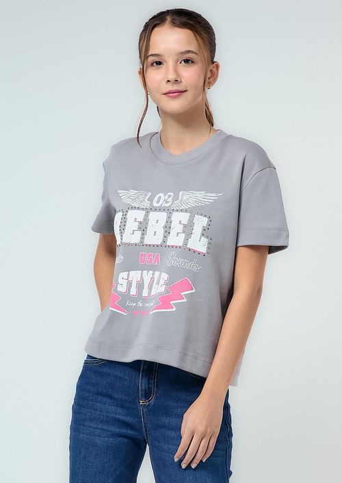Camiseta gris oscura estampada para adolescentes