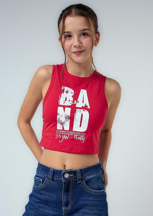 Camiseta roja estampada en frente para jóvenes