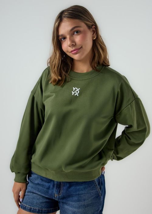 Buzo verde militar frente estampado para jóvenes