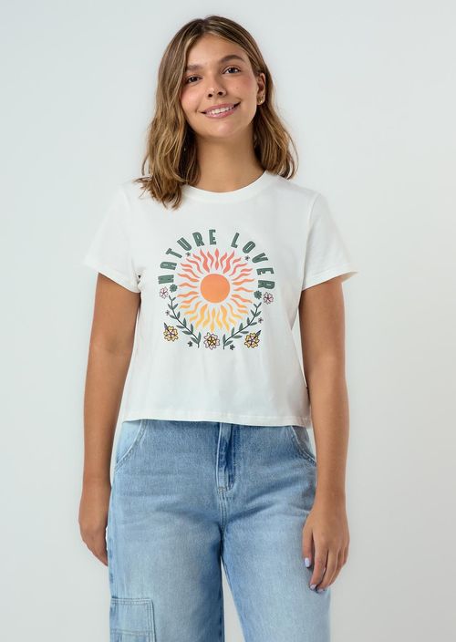 Camiseta marfil estampada en frente para jóvenes