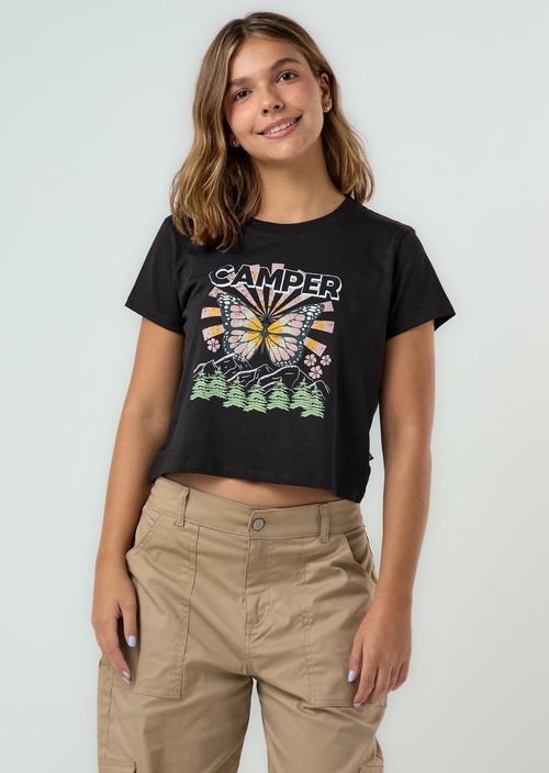 Camiseta negra estampada en frente para jóvenes