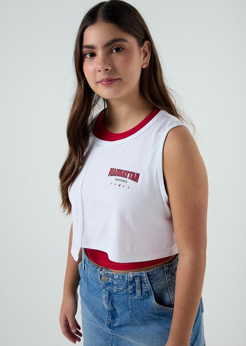 Camiseta blanca doble prenda para jóvenes