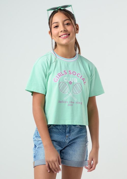 Camiseta menta con rectilíneo para niñas