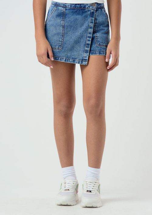 Falda short medio oscuro y tiro alto para niñas