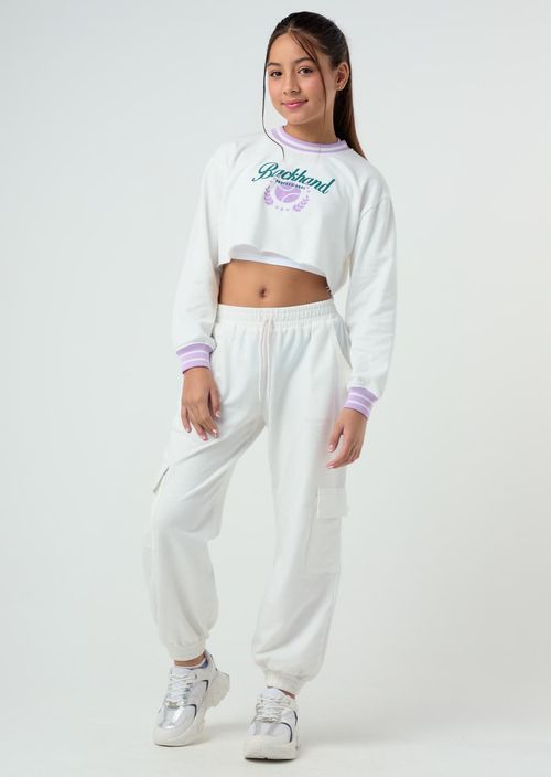 Jogger marfil con bolsillos en costados para niñas