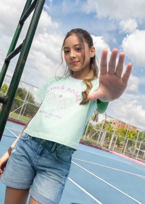 Short lavado medio tiro alto para adolescentes